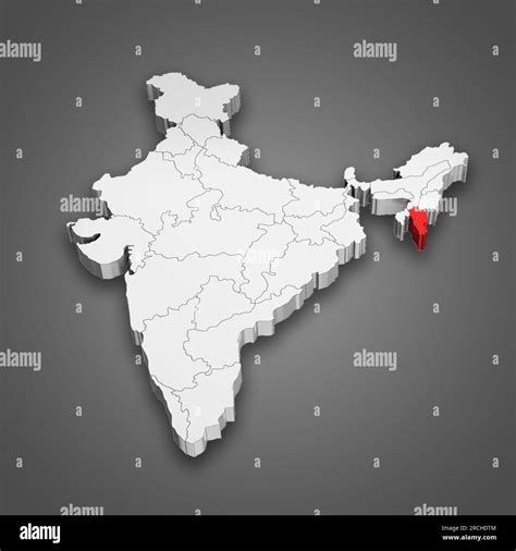 Mizoram state location within India map. 3D Illustration Stock Photo ...