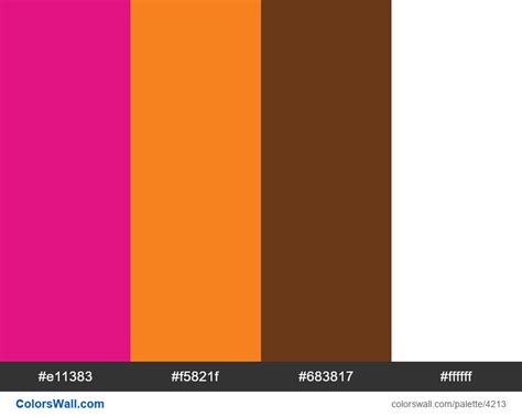 Dunkin’ Donuts brand colors. HEX colors #e11383, #f5821f, #683817, #ffffff. Brand original color ...