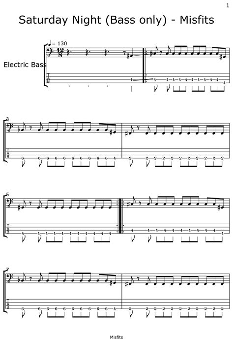 Saturday Night (Bass only) - Misfits - Sheet music for Electric Bass