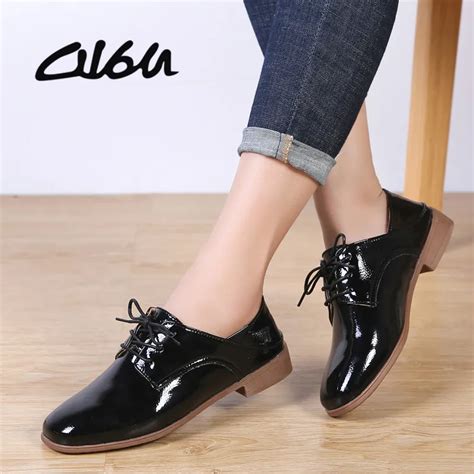 O16U Women Derby Shoes Dress PU Lace up Square Toe Oxfords Shoes Flat ...