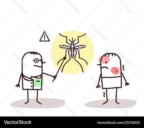 Cartoon doctor with sick man and dengue mosquito Vector Image