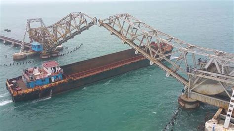 Ship crossing Pamban bridge via Palk strait sea #2 video @sceneryindia ...