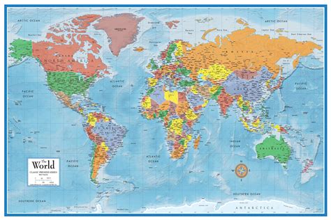 Swiftmaps World Premier Wall Map Poster Mural 24h x 36w Laminated ...