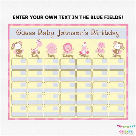 Editable Due Date Calendar Pregnancy Calendar Safari Baby | Etsy