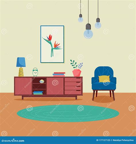 Home Interior Design and Decoration. Stock Vector - Illustration of cartoon, decor: 177127125