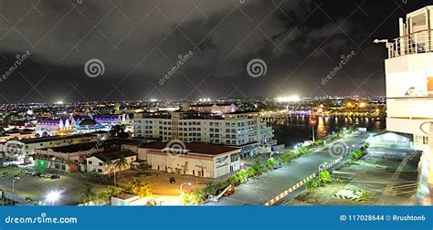 Oranjestad Aruba at night editorial stock image. Image of destination - 117028644