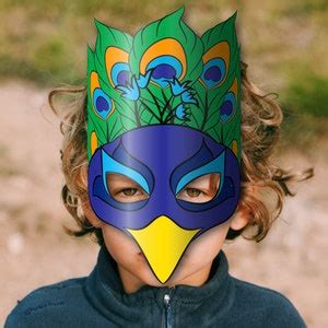 Peacock Mask Printable, Paper DIY for Kids and Adults. PDF Template ...