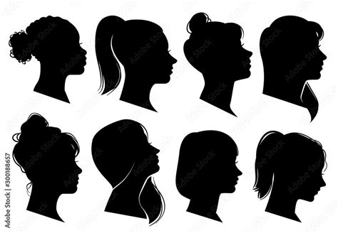 Obraz na płótnie Woman heads in profile. Beautiful female faces profiles, black silhouette ...