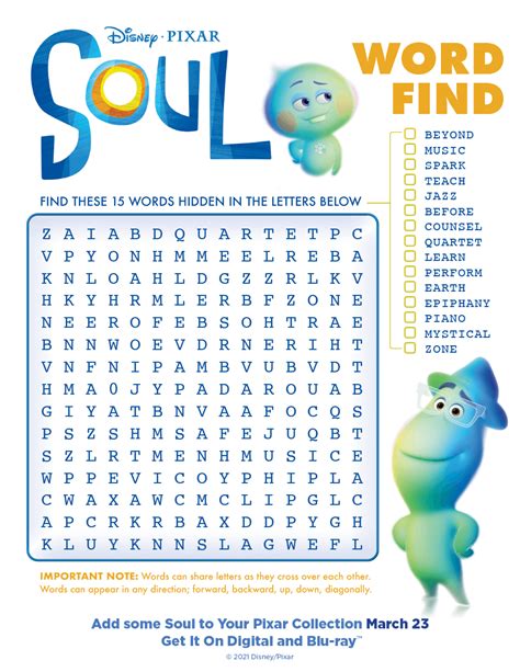 Free Disney Pixar SOUL Activity Sheets For Kids