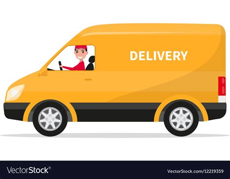 Cartoon delivery van truck with deliveryman Vector Image