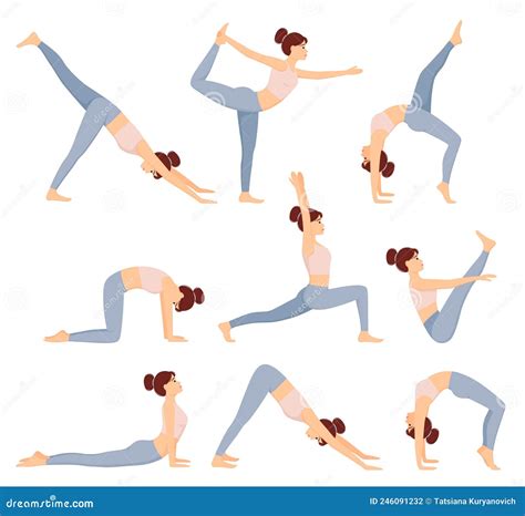 Set Of Yoga Postures. Woman Doing Yoga And Pilates Exercises. Healthy ...