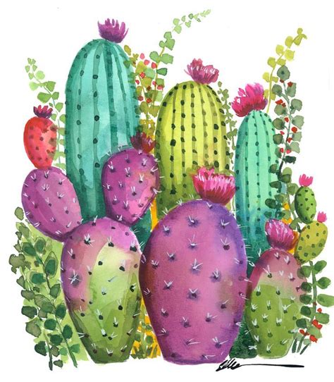 Original watercolor Colorful Cactus Garden no. 1 | Cactus painting ...