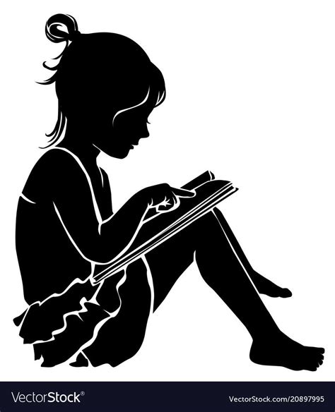 Black and white silhouette cute little girl reading book. Download a Free Preview or High ...