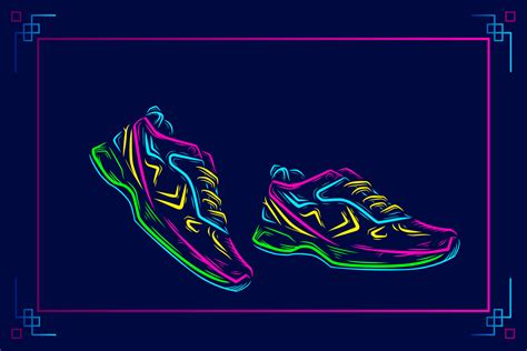 Shoes sport vector silhouette line pop art potrait logo colorful design with dark background ...