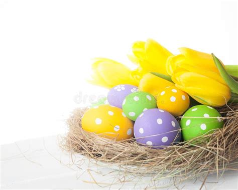 Springtime Easter Bunny and Colorful Eggs Stock Image - Image of flower, bloomed: 14833631