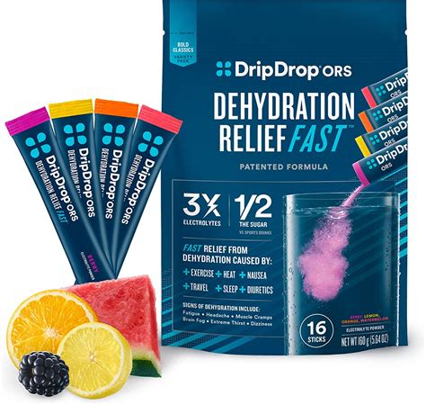 DripDrop ORS Dehydration Relief Fast, VARIETY PACK (4 Watermelon, 4 Berry, 4 Lemon, 4 Orange) 16 ...