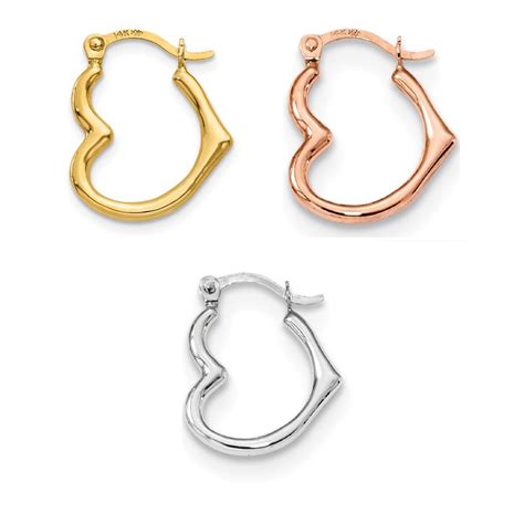 14K Gold Heart-Shaped Hoop Earrings (2mm Thick), 16mm – LooptyHoops