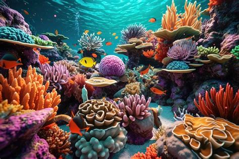 Premium Photo | A colorful coral reef with a fish swimming in the water.