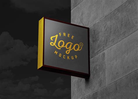 Free Square Wall Mounted Dark Sign Board Logo Mockup PSD - Good Mockups