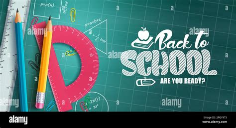 Back to school vector design. Back to school text in chalk board with supply items. Vector ...
