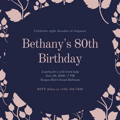 Free, printable custom 80th birthday invitation templates | Canva