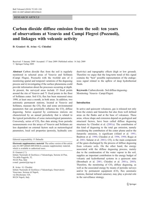 (PDF) Carbon dioxide diffuse emission from the soil: Ten years of observations at Vesuvio and ...