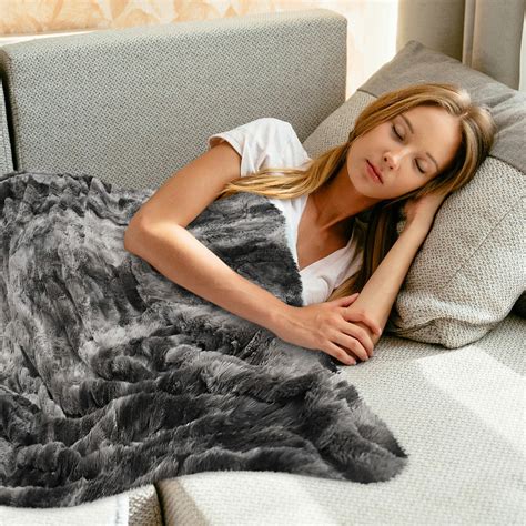 PiccoCasa Luxury Soft Warm Shaggy Faux Fur Blanket Fiber Throw for Sofa Couch Bed Dark Gray Twin ...