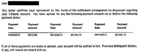 CitiBank Citi Cards Sample Debt Settlement Letter - Leave Debt Behind