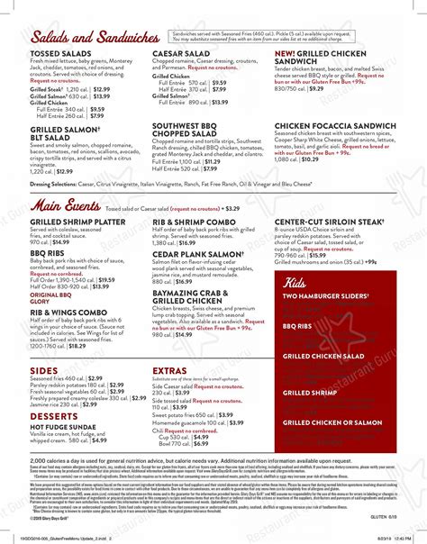 Menu at Glory Days Grill - Gainesville pub & bar, Gainesville