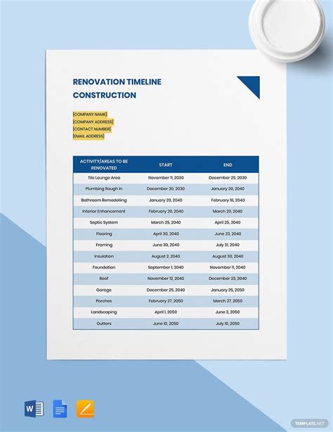 Home Renovation Timeline Template