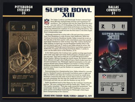 Commemorative Super Bowl XIII Score Card With 22 Kt Gold Ticket ...