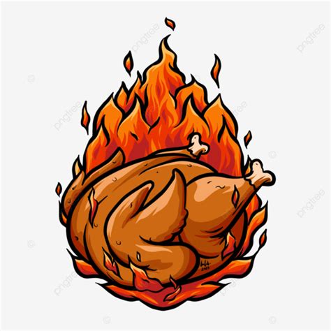 Fire Grilled Chicken Meat Logo Illustration, Chicken Grill, Grilled Chicken Logo, Grilled ...