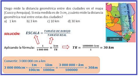 Diego mide la distancia geométrica entre dos ciudades en el mapa (Cusco ...