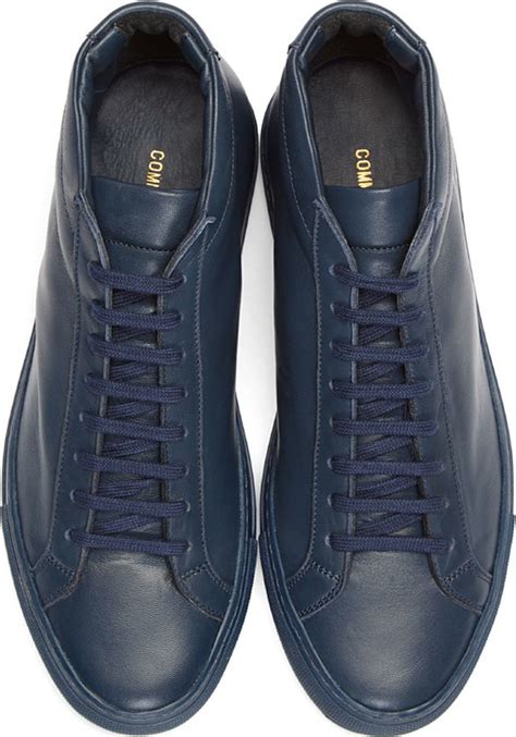 Common projects Navy Leather Original Achilles Mid_top Sneakers in Blue ...