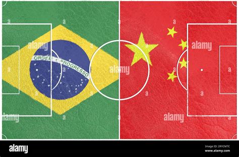 Brazil vs China. Football field textured by flags Stock Photo - Alamy