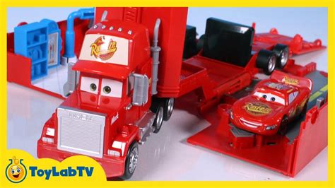 Cars Mack Truck Playset Story Set and Radiator Springs Lightning McQueen Toys - YouTube