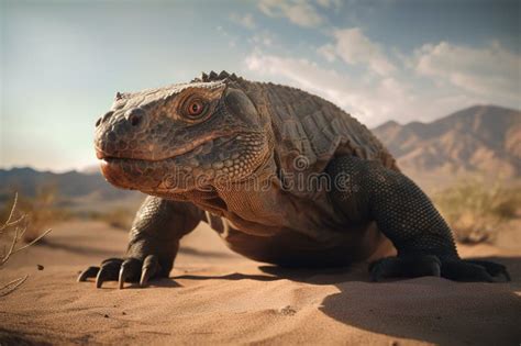 A Fierce and Predatory Komodo Dragon in the Desert Generative AI Stock Illustration ...