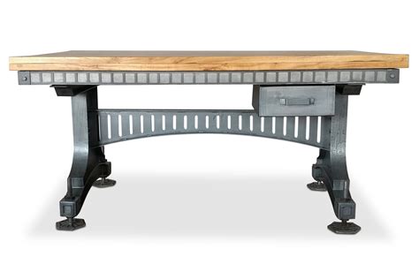 Industrial Adjustable Height Office Desk with Drawer - Iron Steel - Br