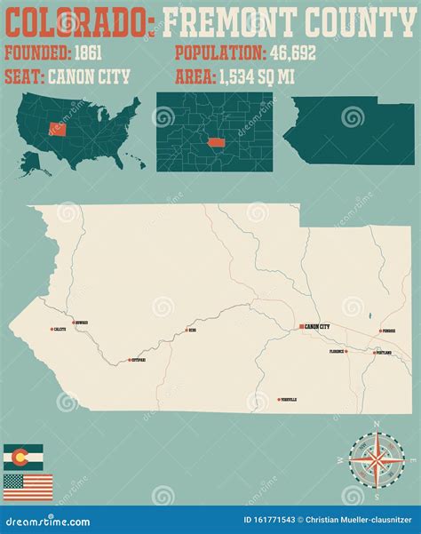 Map of Fremont County in Colorado Stock Vector - Illustration of roads, cartography: 161771543