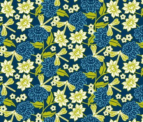 Japanese large floral indigo fabric - cjldesigns - Spoonflower