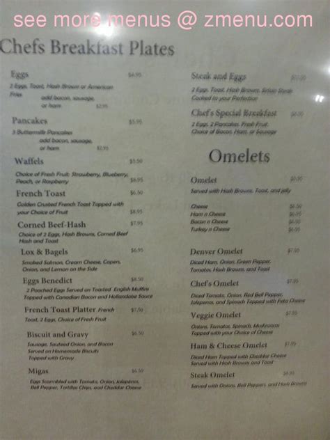 Menu at Chef's Cafe, Canyon Lake