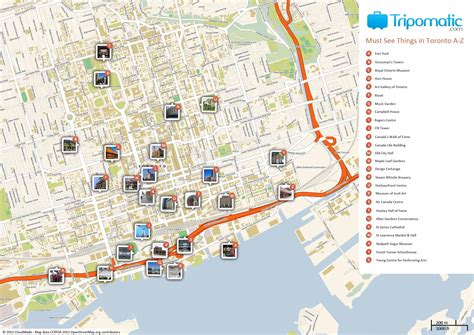 Toronto attractions map - Map of Toronto attractions (Canada)