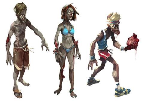 three different types of zombie characters in various poses