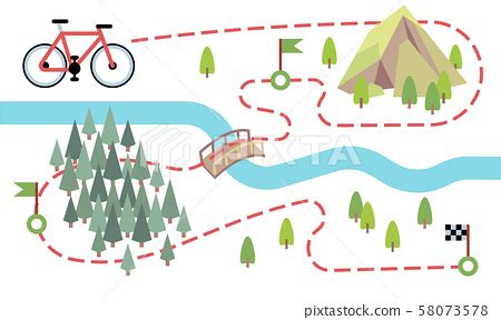 Bike route map. Cycling trip road, country... - Stock Illustration ...