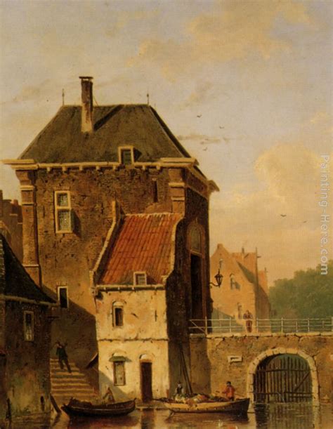 Jacques Carabain A Canal In Ghent painting anysize 50% off - A Canal In Ghent painting for sale