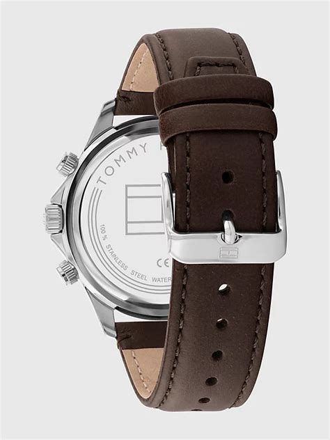 Stainless Steel Brown Leather Strap Watch | BROWN | Tommy Hilfiger