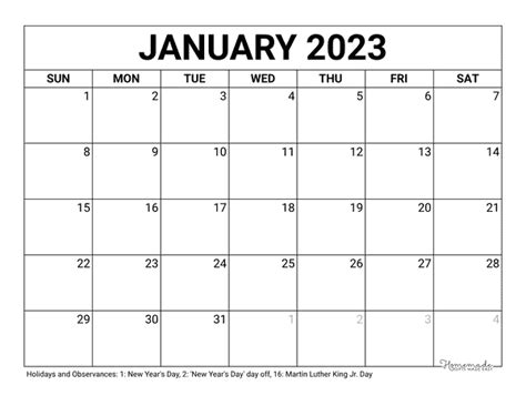 Printable Calendar January 2023 Homemade Gifts Made Easy - IMAGESEE