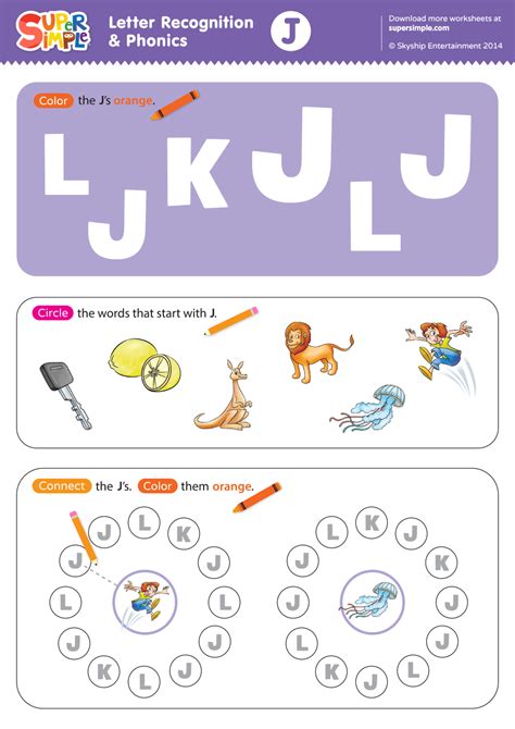 Letter Recognition & Phonics Worksheet - J (Uppercase) - Super Simple