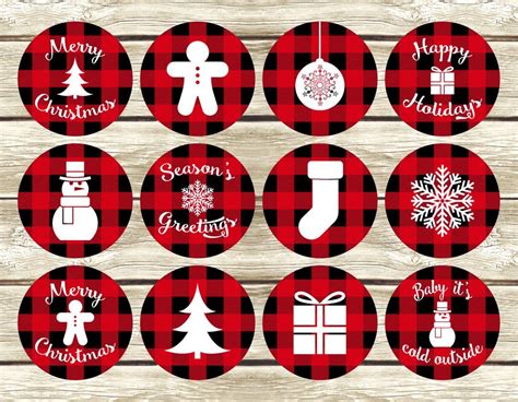 Printable Christmas Stickers Christmas Gift Tags Buffalo Plaid| Etsy Plaid Christmas Decor ...