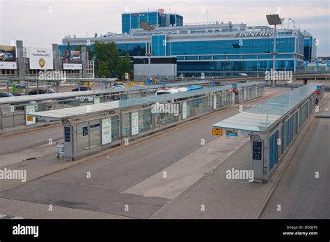 Bus and coach departures and arrivals area Helsinki-Vantaa airport Vantaa Finland northern ...